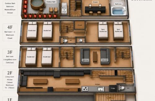 Higashishinsaibashi Apartment | 最大13名 露天風呂付き一棟貸切ヴィラ Villa DOTONBORI Shinsaibashi Osaka 13 Guests