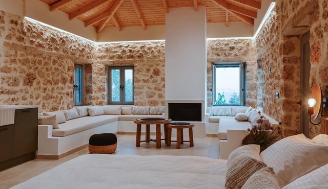 Villa Nevas (5000sqm plot with Private Stone House with Pool and Amazing Seaview) in Loutsa